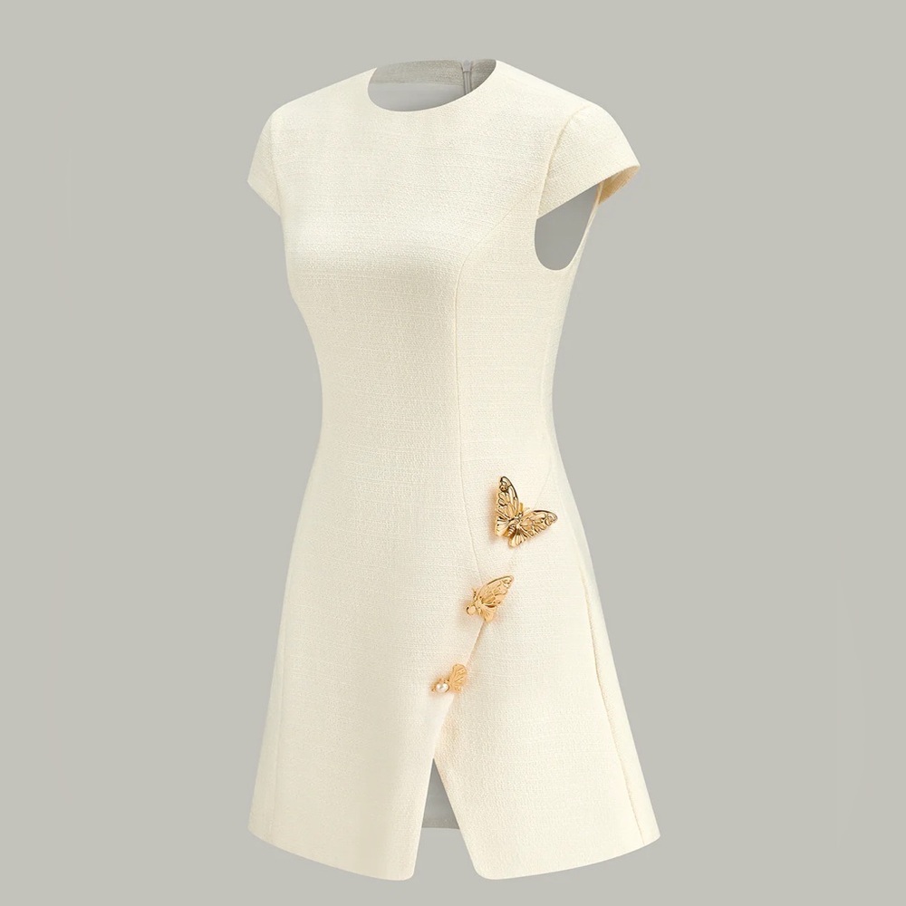 Butterfly Embellished Cap Sleeve Dress